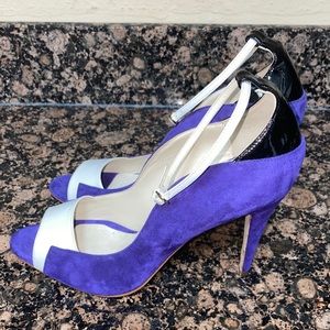 Brian Atwood Evie Purple Suede White Leather Pumps
